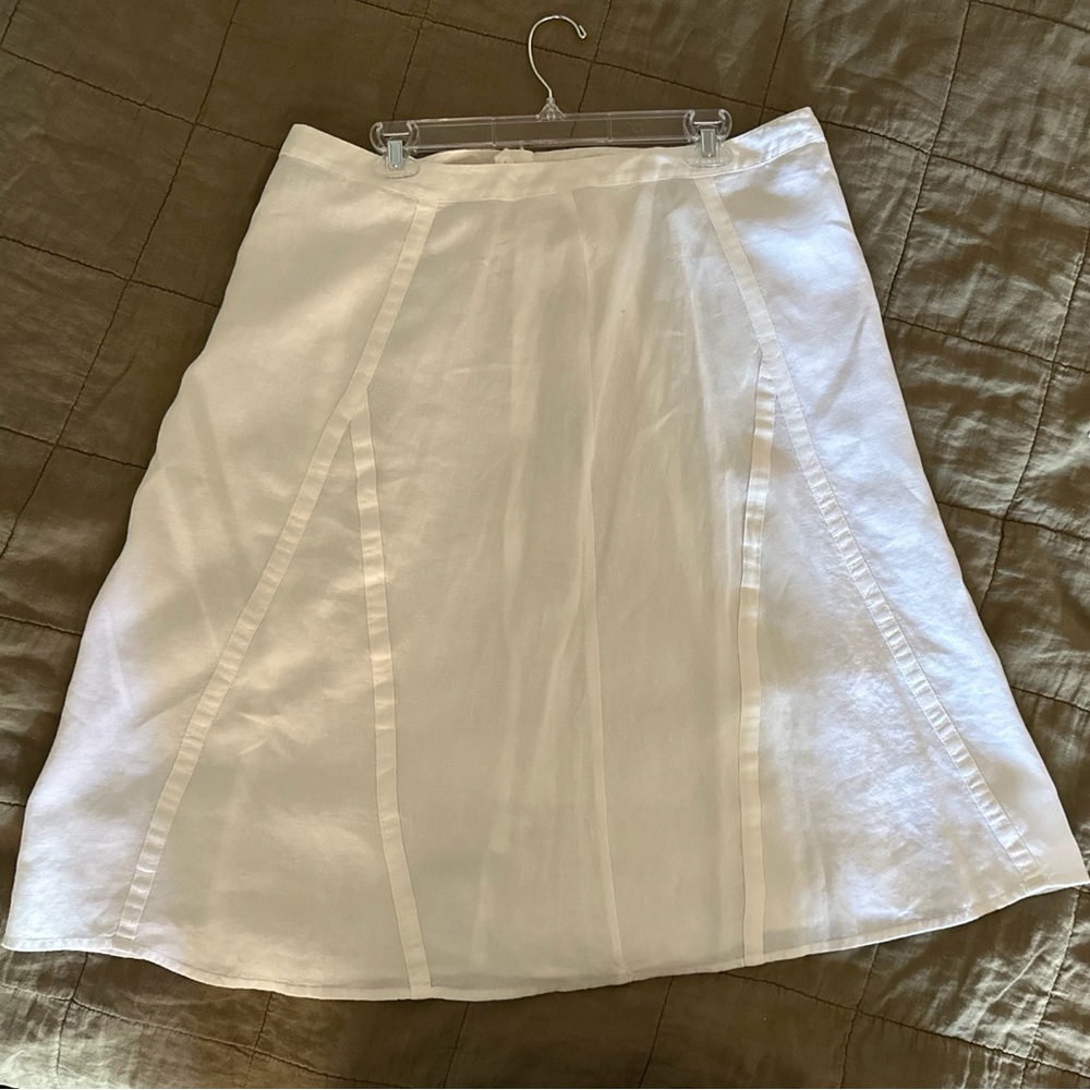 EILEEN FISHER Linen A-Line White SKIRT Knee Length A-Symmetrical Seams  Size L